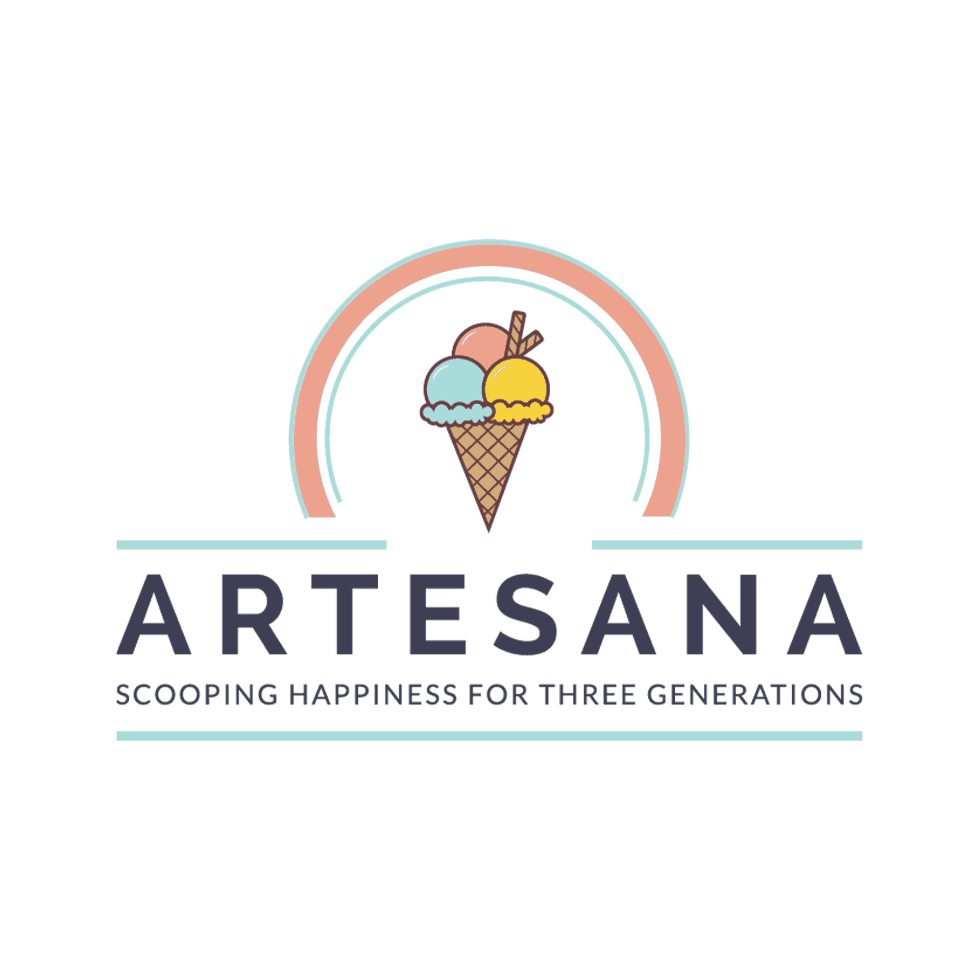 an illustration of an ice cream cone above artesanas logo and slogan