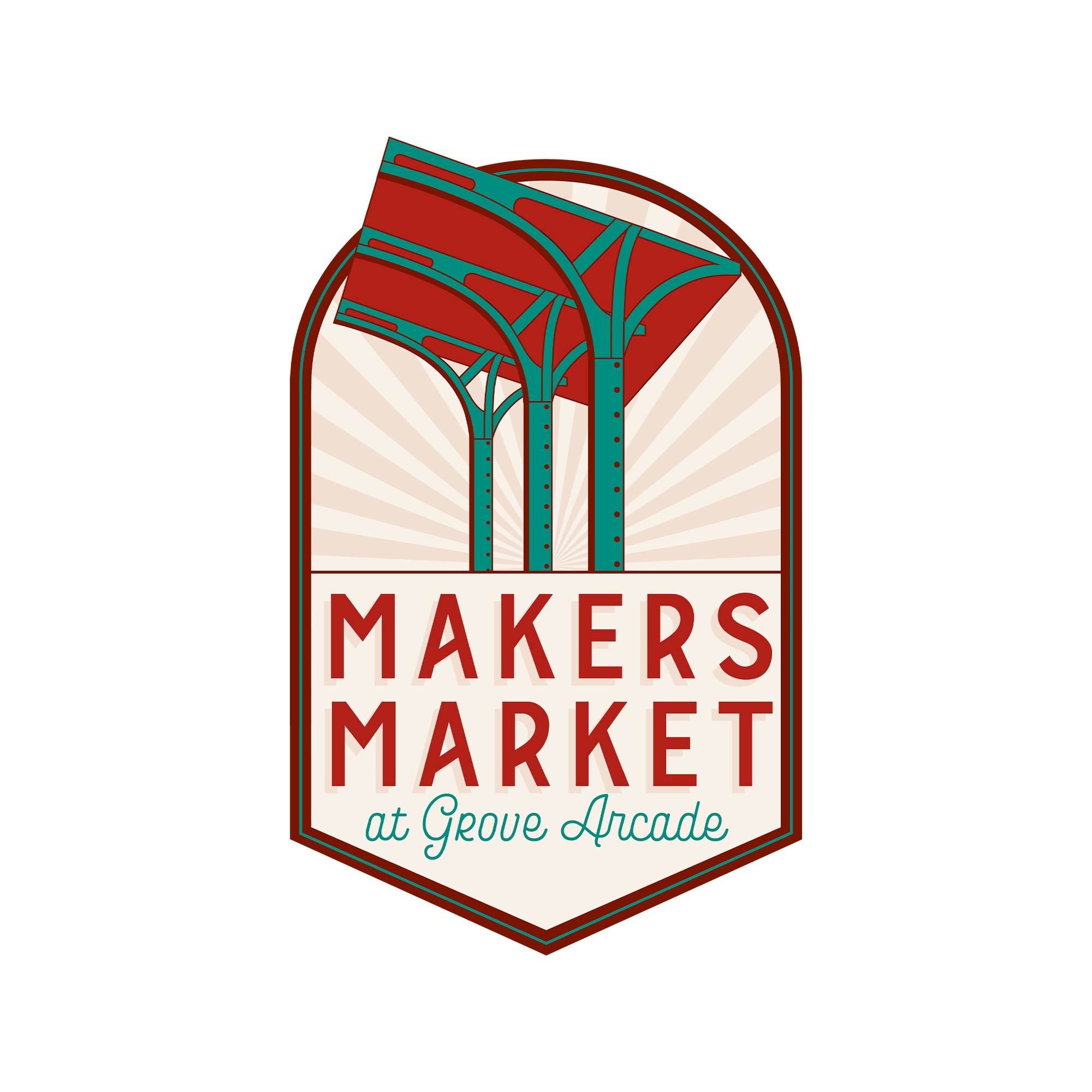 a red and green illustrated logo for the makers market