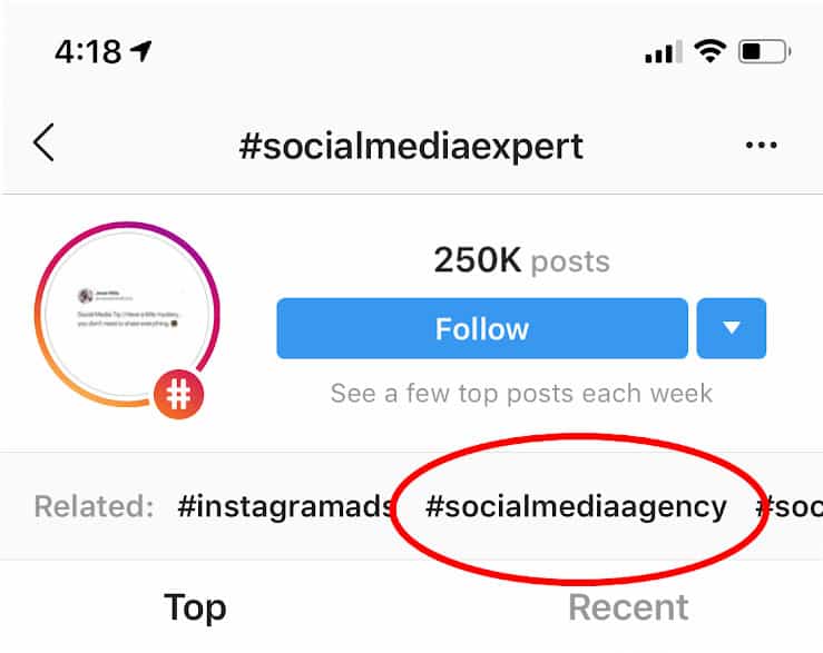screenshot of instagram hashtag research